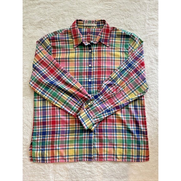 Foxcroft Shirt Womens 16 Plaid Button Up Wrinkle Free Long Sleeve Multicolor - Picture 1 of 5